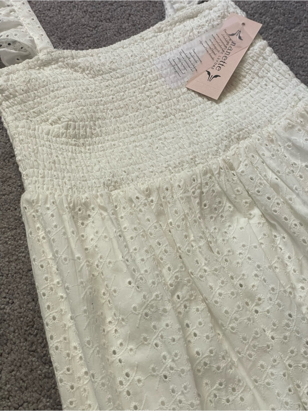 NWT Nanette Lepore White Eyelet Midi Dress with Flutter Straps
